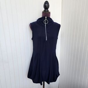 Coco Blanco Womens Navy Blue Zip Sleeveless Top Jacket Stretch Pockets Sz M